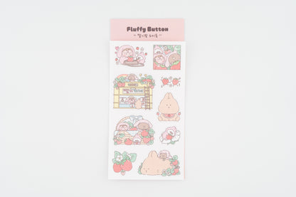 Fluffy Button Sticker Sheet -Strawberry Field Bunnies-
