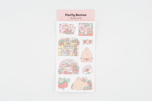 Fluffy Button Sticker Sheet -Strawberry Field Bunnies-